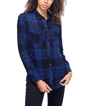 Empyre Hadley Black & Navy Plaid Button Up Flannel Shirt