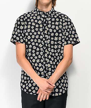 Empyre Harry Daisy Black Woven Short Sleeve Button Up Shirt