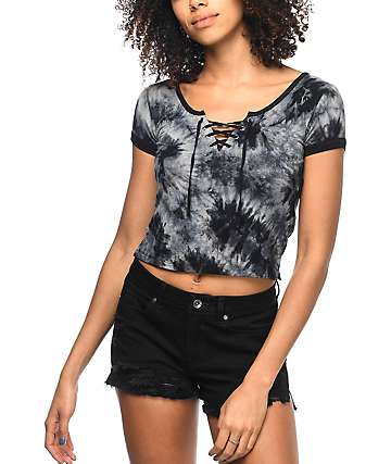 Empyre Hawn camiseta con cordón con efecto tie dye en negro
