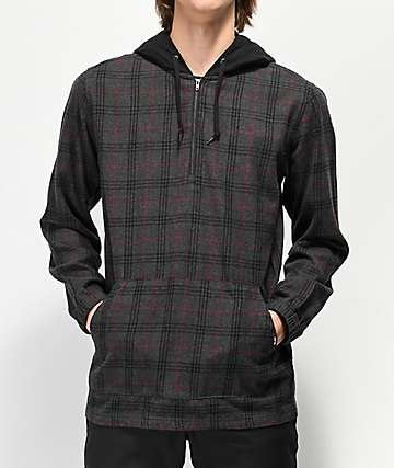 Empyre Kenney Charcoal & Black Quarter Zip Hooded Flannel Shirt
