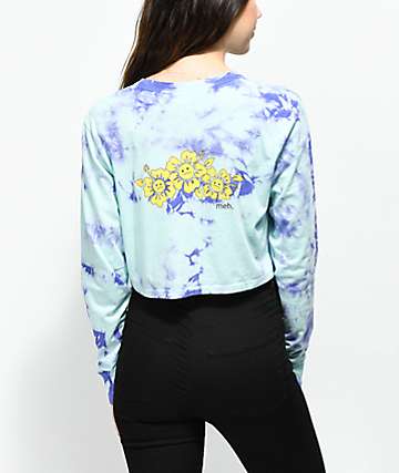 Empyre Kode Blue & Purple Tie Dye Crop Long Sleeve T-Shirt