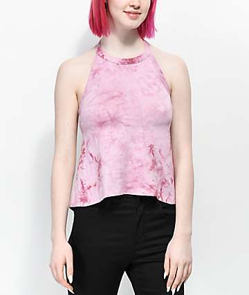 Empyre Mares camiseta corta de cabestro con efecto tie dye rosa