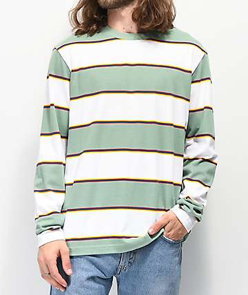 Empyre Primo White & Teal Striped Knit Long Sleeve T-Shirt