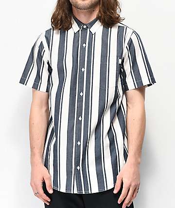 Empyre Steven White & Blue Stripe Short Sleeve Button Up Shirt
