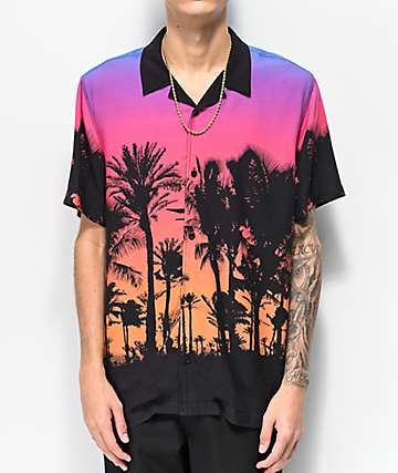 Empyre Vacation Black Woven Short Sleeve Button Up Shirt