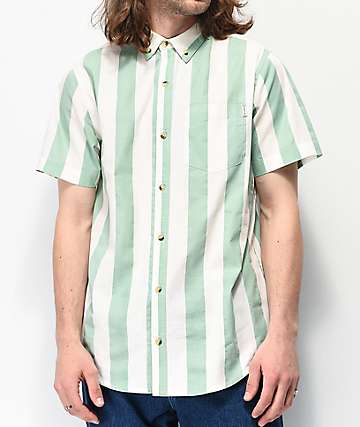 Empyre Vinton White & Mint Stripe Short Sleeve Button Up Shirt
