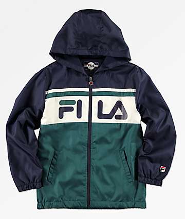 FILA chaqueta cortavientos verde, azul y blanca para niños