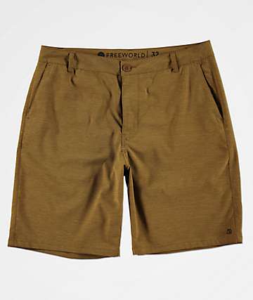 Free World Glassy Tobacco Stretch Hybrid Board Shorts
