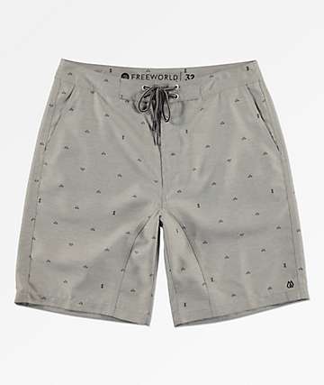Free World Surfrider Light Grey Print Hybrid Shorts