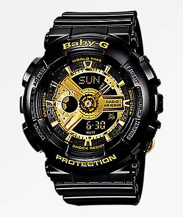 G-Shock GA110 Mini Gloss Black & Gold Digital & Analog Watch