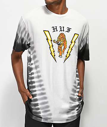 HUF Case Closed camiseta con efecto tie dye blanco y negro