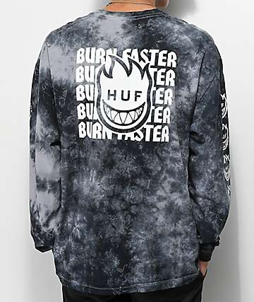 HUF x Spitfire Burn Faster Black Crystal Wash Long Sleeve T-Shirt