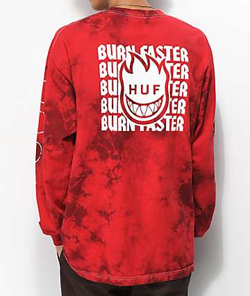 HUF x Spitfire Burn Faster Red Crystal Wash Long Sleeve T-Shirt
