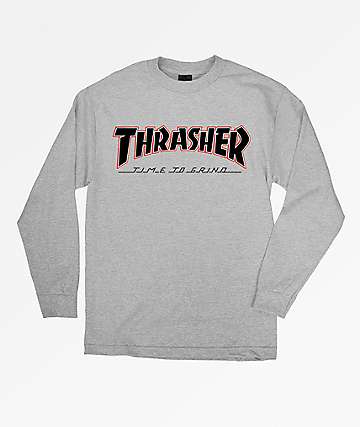 Independent x Thrasher Time To Go Grey Long Sleeve T-Shirt