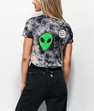 JV by Jac Vanek Not A People Person Alien Black & White Tie Dye T-Shirt
