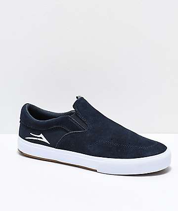 Lakai Owen VLK Midnight Blue & White Suede Slip-On Skate Shoes