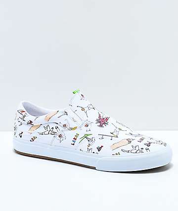 Lakai x Porous Walker Owen VLK White Canvas Slip-On Skate Shoes