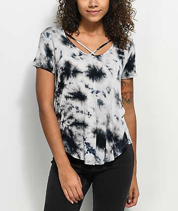 Love, Fire Regan Cross Front camiseta azul con efecto tie dye