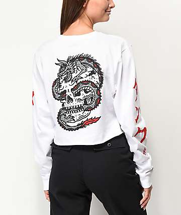 Lurking Class By Sketchy Tank Dragon White Long Sleeve Crop T-Shirt