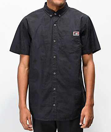 Lurking Class By Sketchy Tank Heads Black Short Sleeve Button Up Shirt