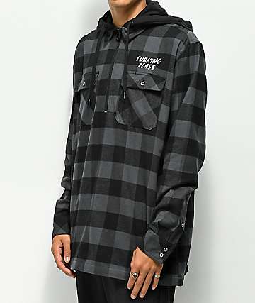Lurking Class By Sketchy Tank Lurking Class Zippered Black Hooded Flannel Shirt