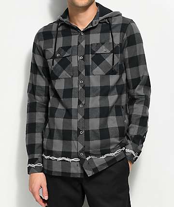 Lurking Class By Sketchy Tank Wired Hooded Grey & Black Flannel Shirt
