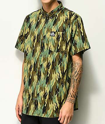 Lurking Class by Sketchy Tank Fuegoflage Short Sleeve Button Up Shirt