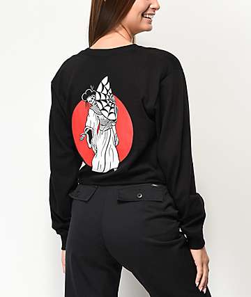 Lurking Class by Sketchy Tank Geisha Black Long Sleeve Crop T-Shirt