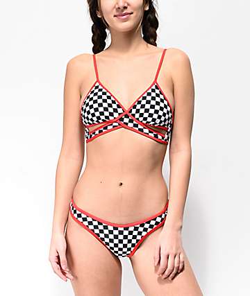 Malibu Check Please Black & White Checkered High Leg Super Cheeky Bikini Bottom