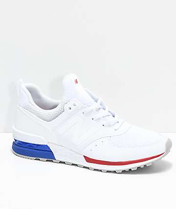 new balance lifestyle 574 sport white blue & red shoes