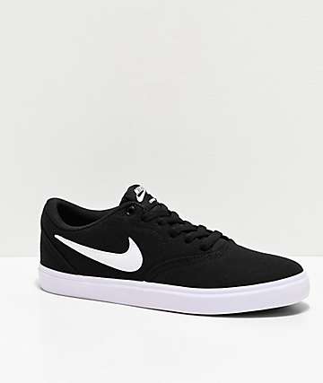 Nike SB Check Solarsoft Black & White Canvas Skate Shoes