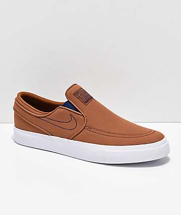 Nike SB Janoski British Tan, Blue & White Canvas Slip-On Skate Shoes