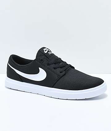 Nike SB Kids Portmore II Ultralight Black & White Skate Shoes