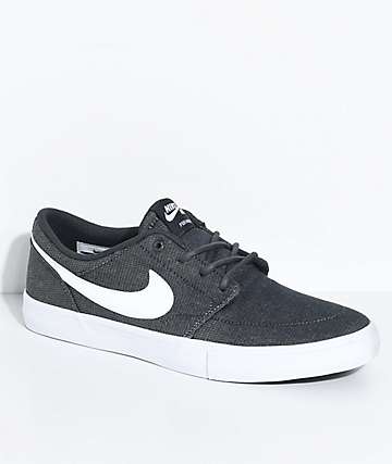 Nike SB Portmore II Anthracite, White & Black Canvas Skate Shoes