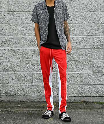 red mens track pants