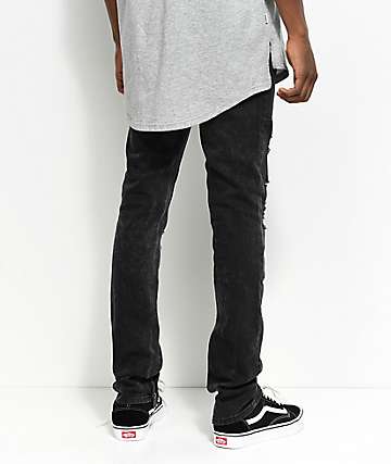 Ninth Hall Rogue Crow Destroyed Zippered Black Washed Skinny Fit Jeans