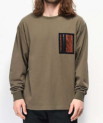 Ninth Hall Work Grey & Orange Long Sleeve Pocket T-Shirt
