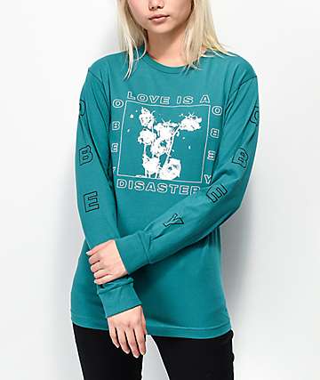 Obey Love Is A Disaster Tea Salvage Green Long Sleeve T-Shirt