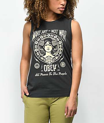 Obey Make Art Not War Chrisse Moto camiseta negra sin mangas