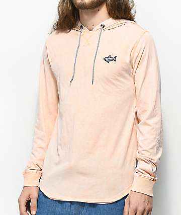 Ocean Current Calculated Peach Hooded Long Sleeve Shirt