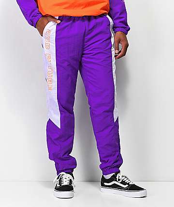 purple windbreaker pants