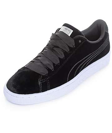 PUMA Basket Classic Velour VR Black Shoes (Womens)