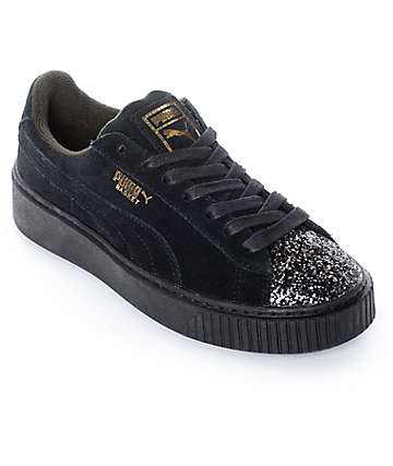 PUMA Suede Platform Crushed Gem Black Shoes (Womens)