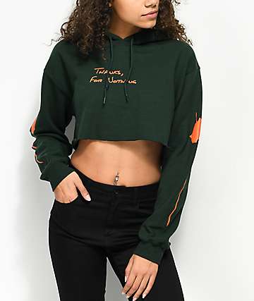 Petals by Petals & Peacocks Thanks For Nothing Green Crop Hoodie