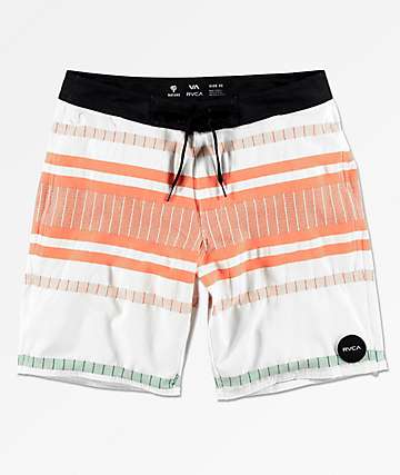 RVCA Elliot shorts de baño de rayas en blanco, naranja y azul