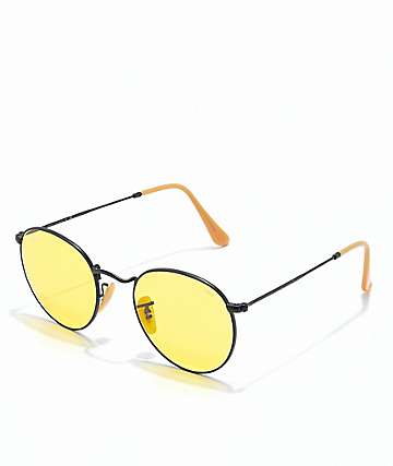 Ray-Ban Round Icon Evolve gafas de sol de metal en negro y color amarillo