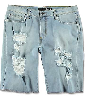 Rustic Dime Shredded Denim Light Wash Destructed Shorts
