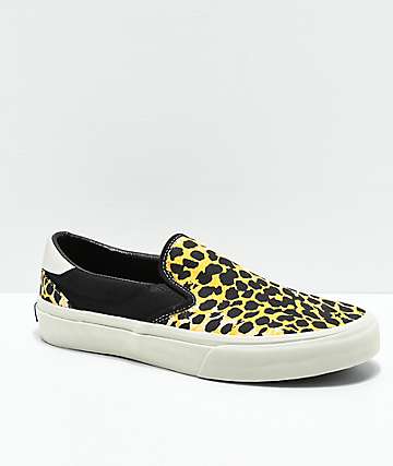 STRAYE Ventura Cheater Leopard Print & White Slip-On Skate Shoes