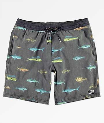 Salty Crew Deckhand shorts de baño en negro con estampado de pez