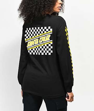 Santa Cruz Checkered Stripe Black & Yellow Long Sleeve T-Shirt